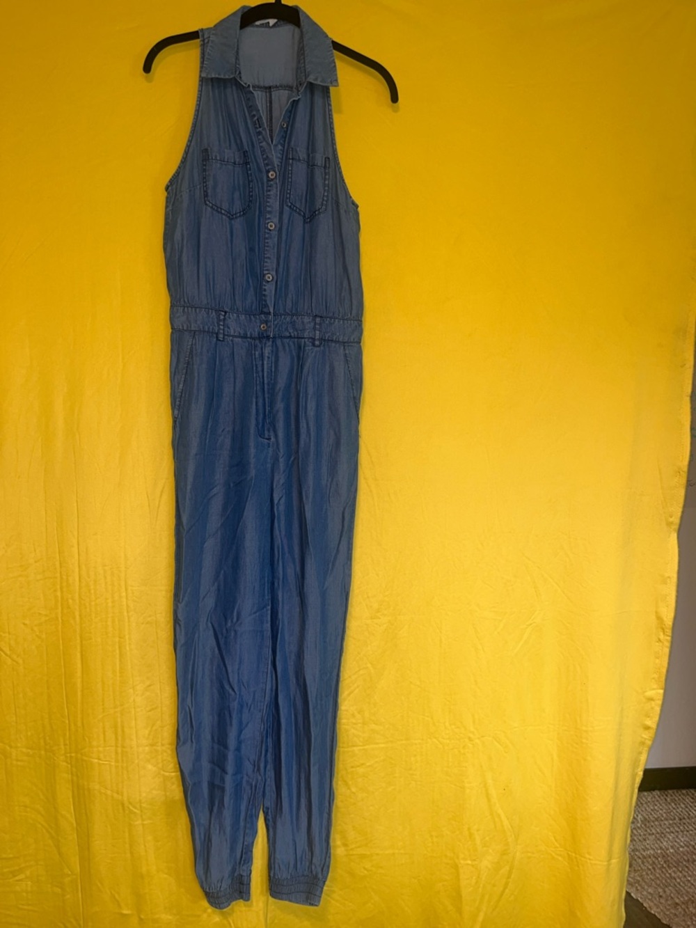 Love Tree Blue Denim-Look Sleeveless Jumpsuit